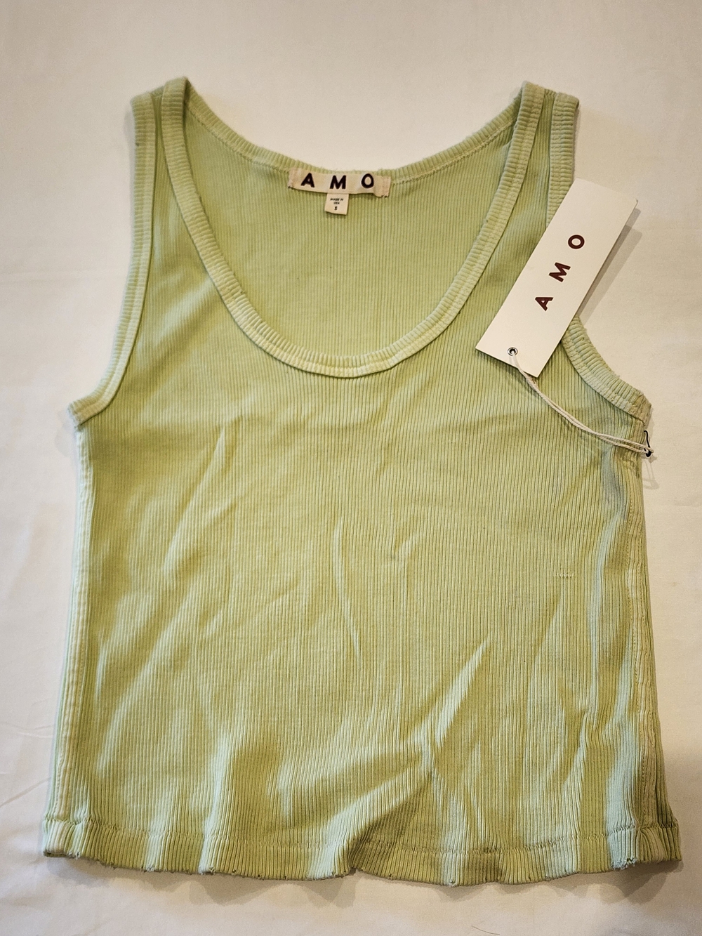 AMO Light Sage Ribbed Scoop Neck Tank Size S